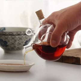 2-in-1 Glass Oil and Vinegar Dispenser Cruets with Cork Stoppers, Double Pourer Spout