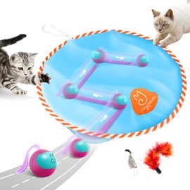 Migipaws Interactive Cat Ball Toy Set, Fun Tracker, Glowing Chase Ball with MystiChaser Pouch, Fluffy Tail, A Small Mice(Rose)