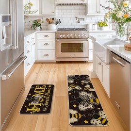 Artoid Mode Black Bee Home Sweet Home Spring Kitchen Mats Set of 2, Summer Home Decor Low-Profile Kitchen Rugs for Floor - 17x29 and 17x47 Inch