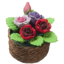 Melody Jane Dolls Houses Dollhouse Rose Display Basket Floral Brown 1:12 Home Garden Accessories