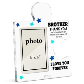 Gifts for Brother from Sister Photo Frame, Brother Birthday Gifts for Men Boys Thanksgiving Christmas Gift Idea, Brother Acrylic Puzzle Piece Tabletop Picture Frames, Vertical Photo 6 x 4 Inches