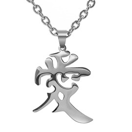 Wchama Love Kanji Necklace for Men Women Japanese Stainless Steel Gaara Pendant Chain Necklaces, Plastic, No Gemstone