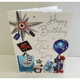 Jonny Javelin Happy Birthday Have A Great Day Card - Presents Balloons