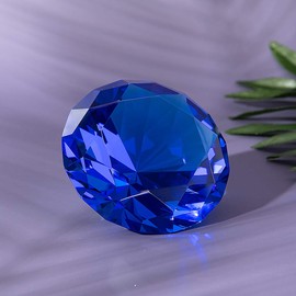 LONGWIN 100mm Diameter Crystal Faceted Diamond Paperweight Wedding Favor Home Decor Morther's Day Gift(Blue)
