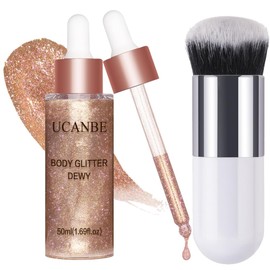 UCANBE Face Body Glitter Iluminador Líquido Iluminador Gotas de Rocío Con Brocha de Maquillaje, Maquillaje Brillo Brillo Brillo Luminizador Potenciador Piel Cuerpo Shimmer Aceite Tinte 50 Ml/1.69Oz(03