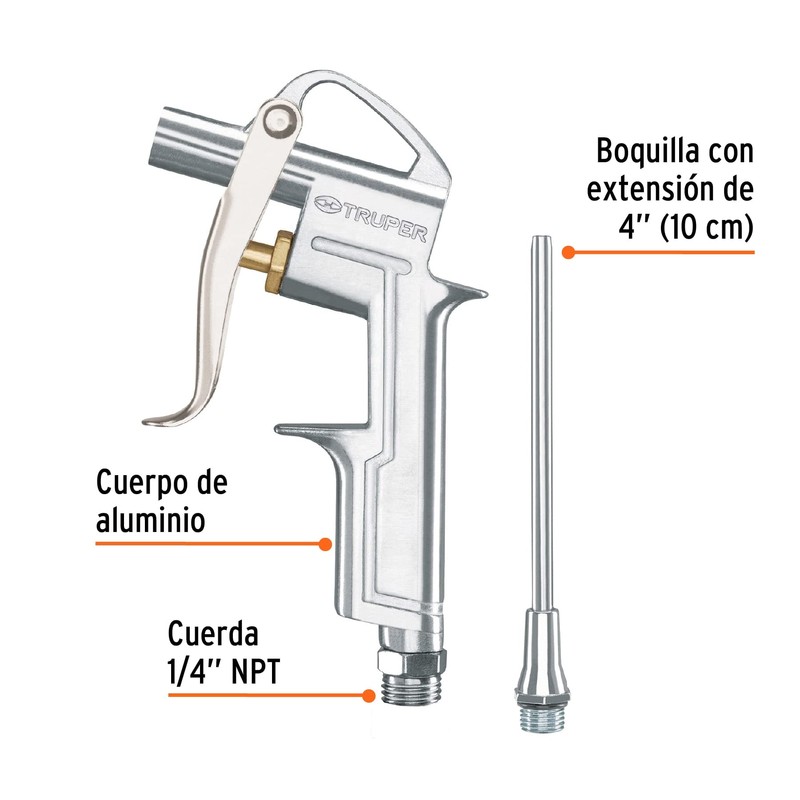 Truper PISO-695, Pistola metálica para sopletear, con extensión de 4"