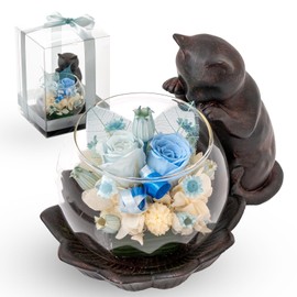 Utihana Preserved Flower Arrangement, Birthday, Celebration, Retirement, Present, Gift, Offering, Cat Motif (Cats Lover Blue)