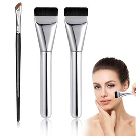 VONJUMA 2 Stück Ultra Thin Foundation Brush Foundation Makeup Pinsel Flacher Concealer Brush Flüssiger Puderpinsel Für Flüssige Foundation Cremige Oder Pudrige Mit 1 Präzisions Eyeliner Pinsel