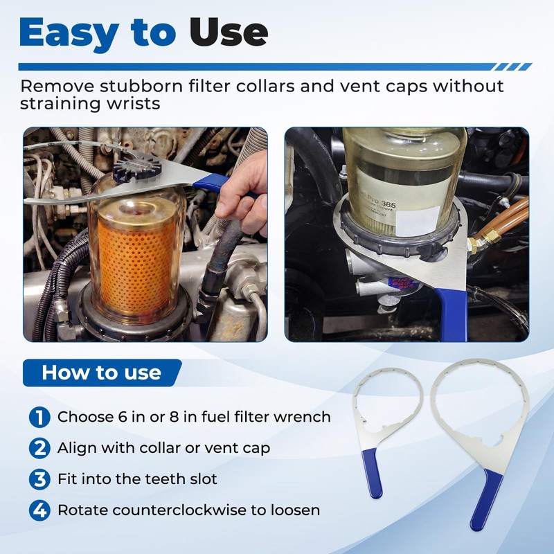 6 & 8 in Collar Vent Cap Fuel Filter Wrench