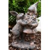 Whimsical Mr Gnome Dancing With Hare Rabbit Fairy Garden Figurine