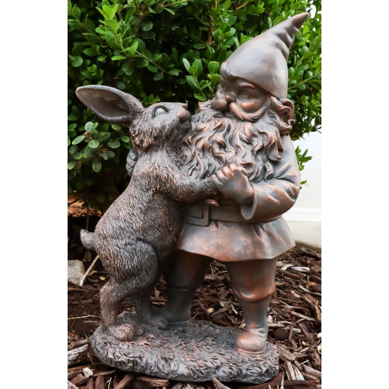 Whimsical Mr Gnome Dancing With Hare Rabbit Fairy Garden Figurine