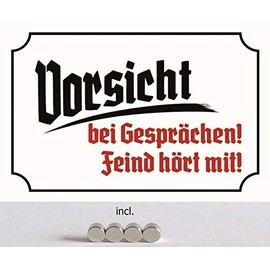 Tin Sign 20 x 30 cm Curved Including 4 Magnets Vorsicht bei Gesprächchen Feind hört mit Metall Decorative Gift Sign