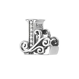 PATIKIL 925 Sterling Silver Letter Charm, Alphabet l Letters Bead Charm Initial Letter Pendants for Bracelets Necklace DIY Jewelry Gift, Silver Tone