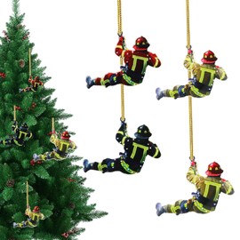 Christmas Tree Fireman Acrylic Ornaments, Pack of 4 Fireman Christmas Decorations Christmas Decoration, for Tree, Window and Wall Decoration