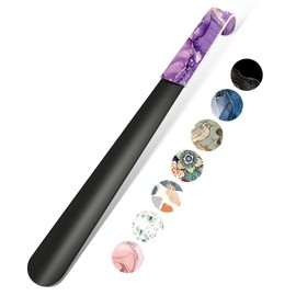 Gukeniu 16.5 Inch Long Handle Shoe Horn for Seniors Men Women Kids, Metal Shoe Horns for Boots, Purple Marble