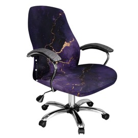 Fiqyvagox Marble Print Violet Black Cover for Office Chair Seat Anti-Dust All-in-One Easy to Install Rotating Chair Cover Washable Stain Resistant High Back Chair Slipcover, S