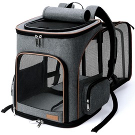 Lekereise Pet Carrier Backpack Expandable Cat Backpack for Medium Dogs and Large Cats 20-25 Lbs,14“L * 12.5" W * 16.14" H, Grey
