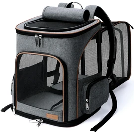Lekereise Pet Carrier Backpack Expandable Cat Backpack Carrier for Small Dogs Large Cats Puppies, Dog Backpack Carrier for Hiking Travel Outdoor Hold Pets Up to 20 25 Lbs, Grey