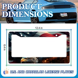 HCSS 2PCS American Flag Eagle License Plate Frames Patriotic US Flag License Plate Holder Stainless Steel Auto Parts Rust-Proof Waterproof Car Decorative Tag Frame for Standard US 12x6 Inch