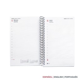 Miquelrius - 2025 Diary, Yearly Diary 117 x 182 mm, Day Page Agenda, Flexible Polypropylene Cover, Spiral, Paper 80 g/m², Spanish, English and Portuguese, Black