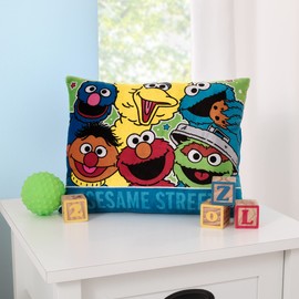 Sesame Street Come and Play Blue, Green, Red and Yellow, Elmo, Big Bird, Cookie Monster, Grover, Oscar The Grouch and Ernie Decorative Throw Pillow