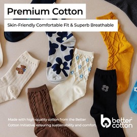 Women Daily Wear Cute Crew Socks Casual Aesthetic Cotton Socks for Women Girls 5 Pairs (US, Numeric, 5, 9, Regular, Regular, Pretty)