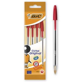 BIC Cristal Original Ballpoint Pens Medium Point (1.0 mm) â€“ Red, Pouch of 4