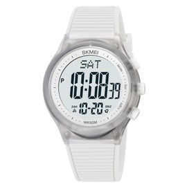 CakCity Digital Watch for Women Waterproof Stopwatch Sports Watches for Mens and Womens Unisex Outdoor Rubber Strap Multifunction Wristwatch with Luminous Display,White