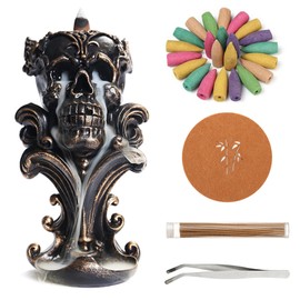Comeon Backflow Incense Holder Burner Resin Skull Incense Burner Waterfall Incense Burner Home Decor + 20 Backflow Incense Cones + 30 Incense Sticks +1 Tweezer +1 Mat