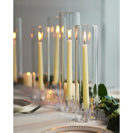 Willceka Glass Hurricane Candle Holder 6 pcs, Candlestick Holder Clear with Sleeve Cover for Wedding Party (14" Height)