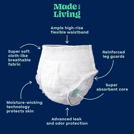 Made For Living, Size XXL (>62"), Incontinence Underwear for Women & Men, Ultimate Absorbency Overnight Adult Pull Ups, Disposable Diapers, Dual Absorbent Core, 80 Count, XX-Large