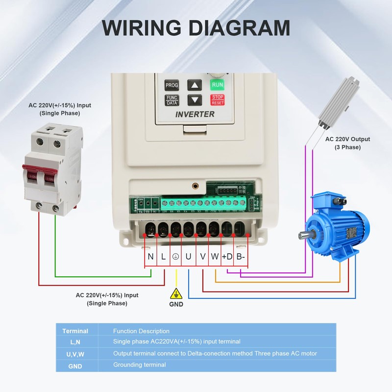 FAHKNS VFD 4KW 220V 6HP, Single Phase Input to Three