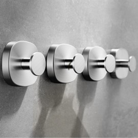 4PCS Suction Cup Hooks for Bathroom and Kitchen, No Drilling - Damage Free Towel Holders, Stainless Steel Tea Towel Hooks, Heavy-Duty Stick on Wall Hangers, Reusable and Removable, Brushed Silver