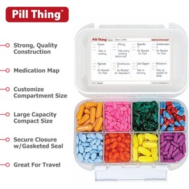 8 Time a Day Travel Sized Pill Case with Large Compartments and Airtight Seal, Adjustable Dividers, Silicone Gasket Waterproof Med Box, Numbered Stickers and Medication Map (Clear, 1 Pack)