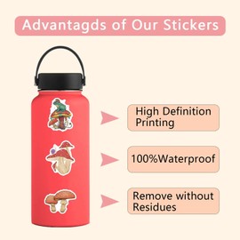 Retro Mushroom Stickers for Laptop (50 PCS),Gift for Children Teens Adults Girl Boys,Retro Mushroom Waterproof Stickers for Skateboard,Scrapbook,Bike,Phone,Computer,Luggage Water Bottle Guitar