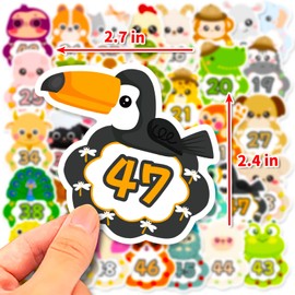 50 Pieces Cute Animal Alphabet Numbers Stickers, 1-50 Number Arrangement Stickers for Children Student, Vinyl Waterproo Kawaii Cartoon Colourful Stickers