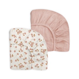 Crib Sheets for Baby Boy Girl 2 Pack, Fitted Crib Mattress Sheet 28" x 52", Muslin Toddler Bedding with Neutral Style, Nursery Bedding Essentials (Floral & Pink)