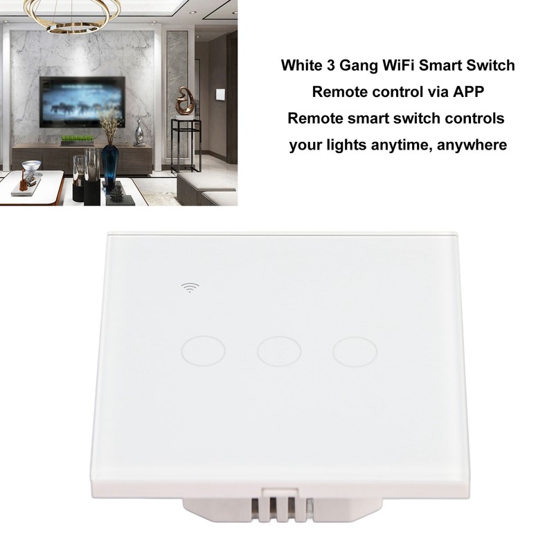 White 3 Gang WiFi Smart Switch APP Remote Control Touch