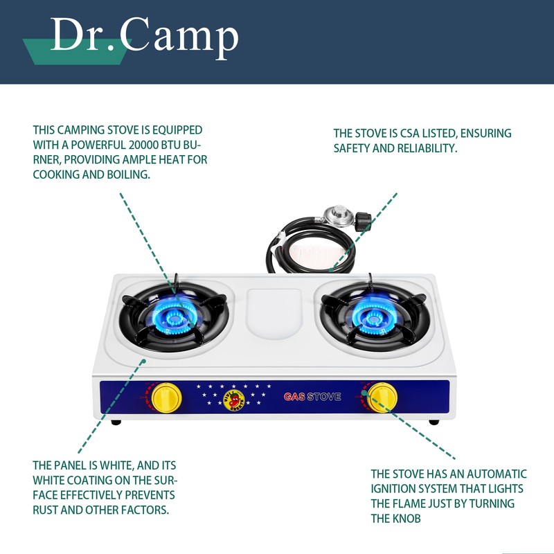 Dr.Camp 2 Burner Camping Stove with white color
