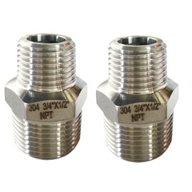 Gadoutcover 2pcs 3/4" NPT x 1/2" NPT Stainless Steel Nipple, 3/4 to 1/2 Adapter Fitting Reducing Solid Hex Nipple, Stainless Steel Reducer Pipe Fittings for Extending and Connecting Pipes