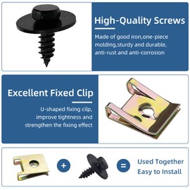40 Sets of Sheet Metal Nut Tapping Screws Screw Nut Clip Snap Nut Set Spring Tin Nut Body Screws Black Stainless Steel Sheet Metal Nut Mudguard Screw with Mudguard Nut