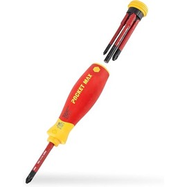 Wiha PocketMax Electric Screwdriver Set Mixed 4 Pieces with Stowable Bit (45296) I Screwdriver Set with Magazine Made of SlimBits for Electricians I Slotted / Phillips / Plus Minus