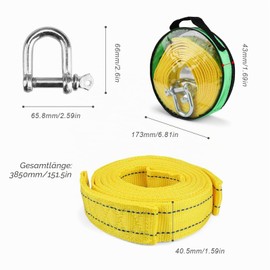 0XBIT Tow Rope 4 m for Cars and Cars - 5 Tonnes (11,000 Lbs) Tensile Force - With Storage Bag and Two Thick U-Shaped Hooks