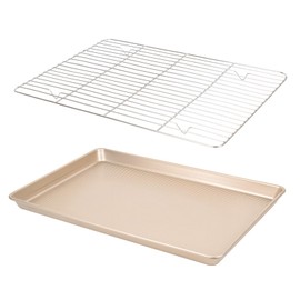 Tikuns Baking Sheet and Rack Set Stainless Steel Kitchen Nonstick Baking Pan Cookie Sheet with Cooling Rack (1 Pan + 1 Rack, 13.5 * 9.5in)