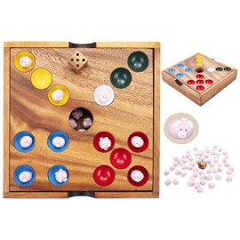 Engelhart - 350440 - Pig Hole - Eco-Friendly Wooden and Ceramic Game - Family Game with 60 Ceramic Pigs - Dice and Wooden Box - Ages 6 and Up