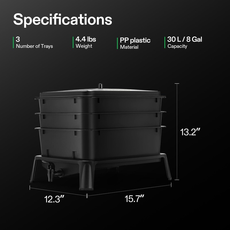 VIVOSUN 3-Layer Worm Compost Bin, 30L Worm Composter, Easy Setup