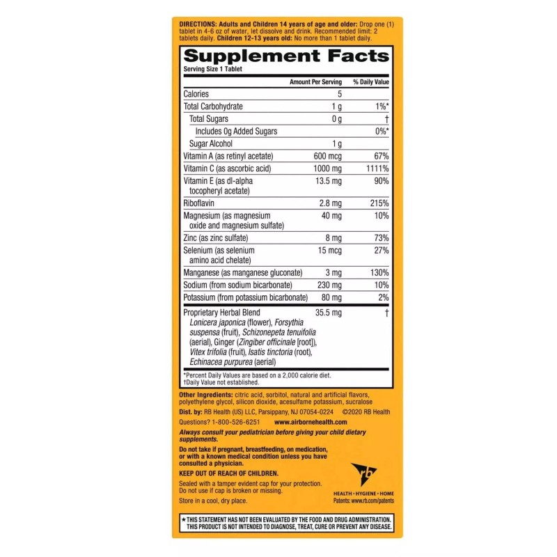 Airborne Immune Support Effervescent Tablets, 36 Count