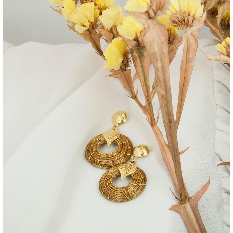 Open Mandala Earrings 2 cm Gold with Leaves