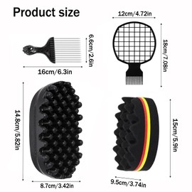 Gansdnek 4 Pack Curl Sponge for Black, Premium Twist Hair Sponge Brush, Hair Sponges for Black Men Curls for Men & Women, Metal Brush Pick and Twist Comb for Afro, Curly, Coiled, Short