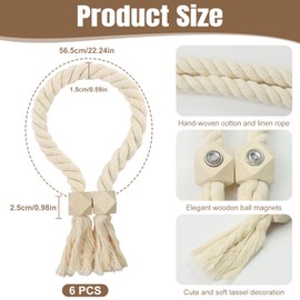 TPTGIAR 6 PCS Magnetic Curtain Tie Backs, Beige Magnetic Tie Backs for Curtains, Modern Simple Style Curtain Holdbacks for Home Office Living Room Bedroom Window Drapery